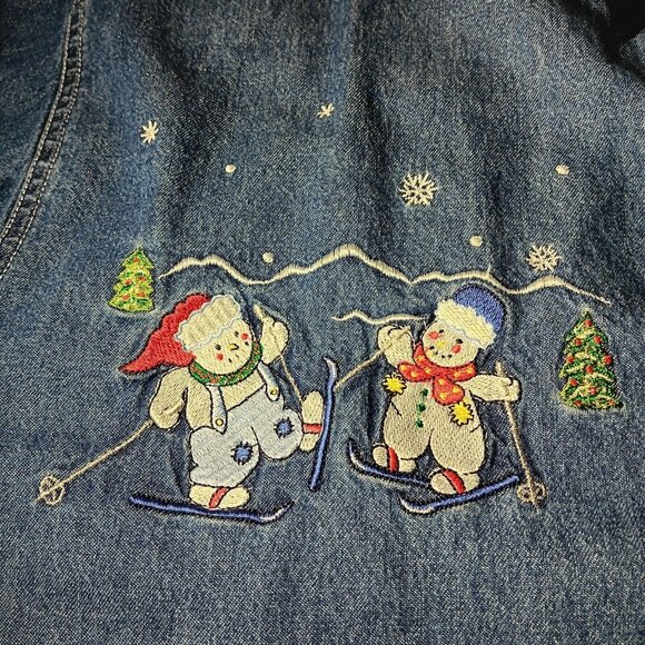 Nutcracker Plus Size Shirt 24W Blue Chambray Holiday Snowman Ski Snow Tree WS19 - Picture 6 of 12